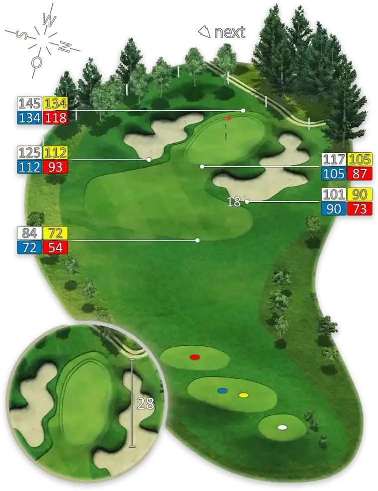 Illustration samt Meterangaben von Loch 11