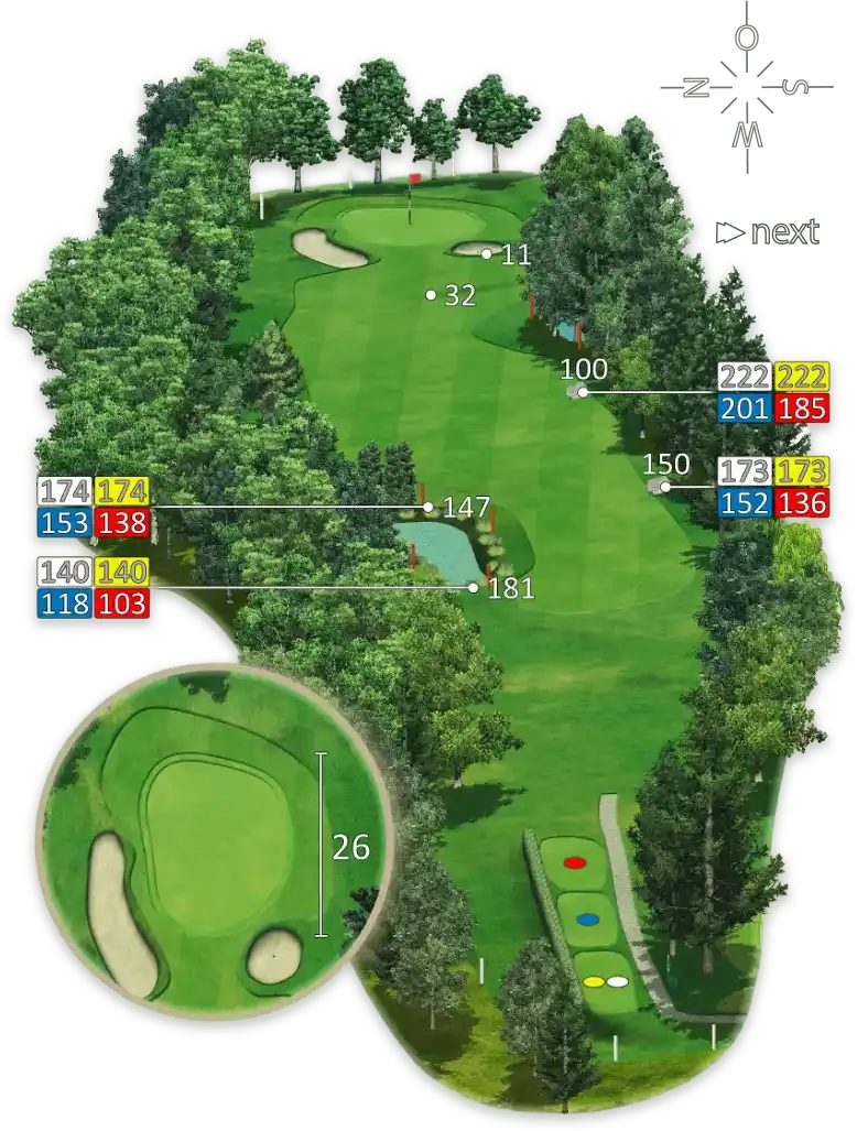 Illustration samt Meterangaben von Loch 16