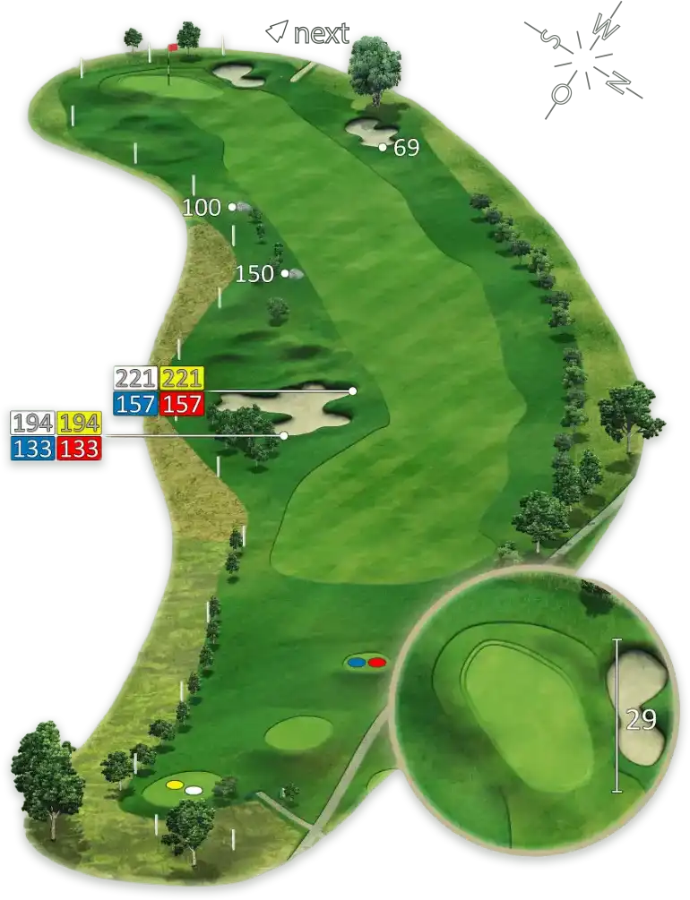 Illustration samt Meterangaben von Loch 2