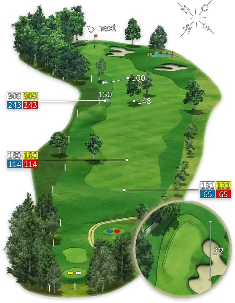 Illustration samt Meterangaben von Loch 6